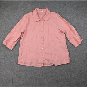 Grae Cove Linen Top Womens Medium Pink Coastal Cottage Peter Pan Lagenlook MOP